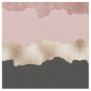 Rose Gold Glitter Black Pink Abstract Girly Art Fabric