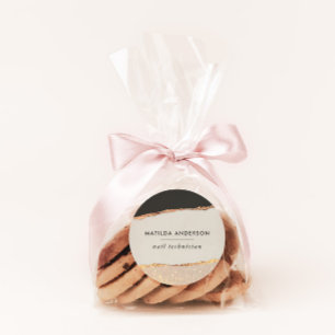 Rose gold glitter black pink modern classic round sticker