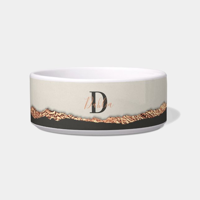 Rose gold glitter black pink modern monogram  bowl (Front)
