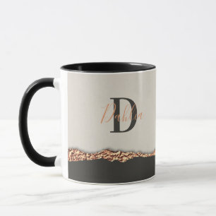 Rose gold glitter black pink modern monogram  mug