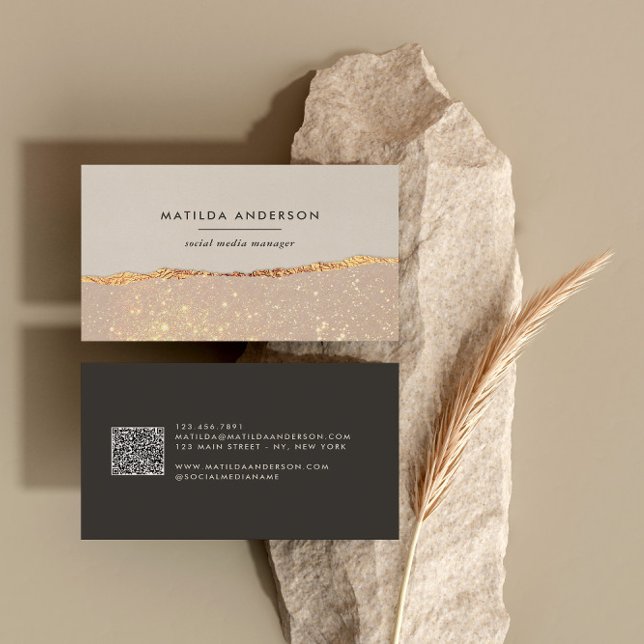 Rose gold glitter black pink modern QR CODE Business Card (Creator Uploaded)