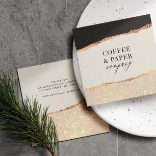 Rose gold glitter black pink modern square busines square business card