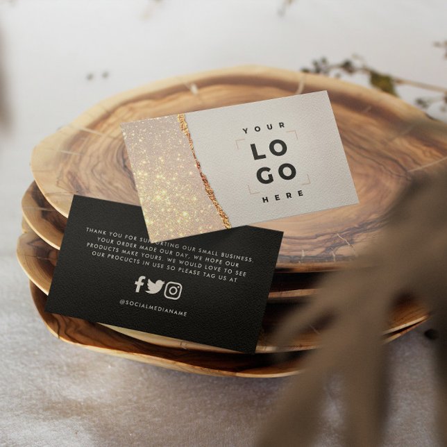 Rose gold glitter black pink modern thank you business card (Creator Uploaded)