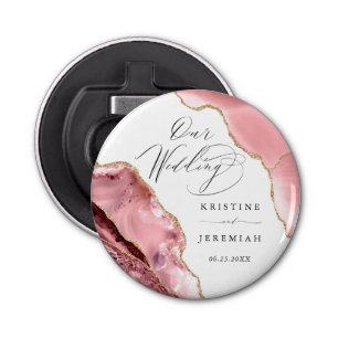 Rose Gold Glitter Black Script Luxury Wedding Bott Bottle Opener