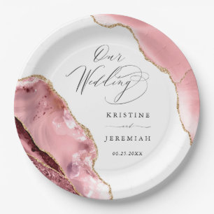 Rose Gold Glitter Black Script Luxury Wedding Paper Plate