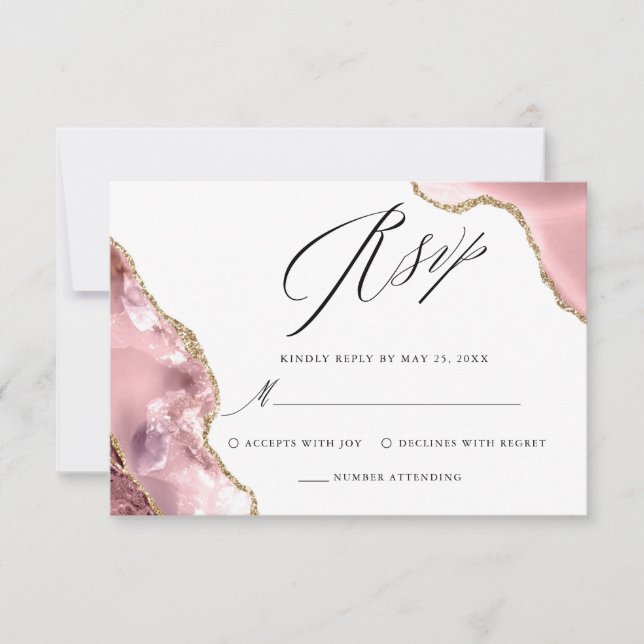 Rose Gold Glitter Black Script Luxury Wedding RSVP Card (Front)