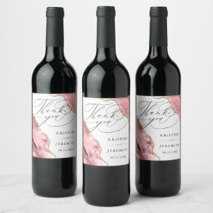 Rose Gold Glitter Black Script Wedding Thank You Wine Label