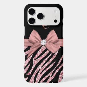 Rose Gold Glitter Black Zebra Stripes Bow Monogram