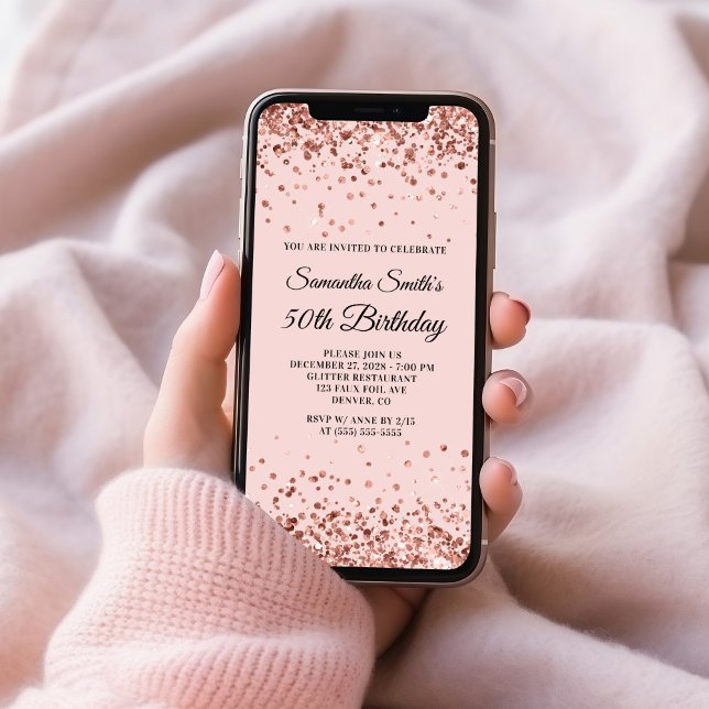 Rose Gold Glitter Blush 50th Birthday Invitation (Rose Gold Glitter Blush 50th Birthday Invitation)