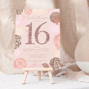 rose gold glitter blush balloon Sweet 16 photo Invitation