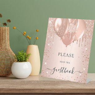 Rose gold glitter blush glitter guest book sign