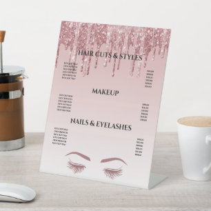 Rose Gold Glitter Blush Hair Makeup Salon Price Pe Pedestal Sign