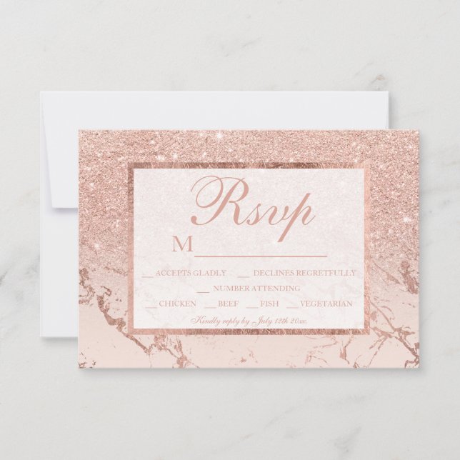 Rose gold glitter blush marble ombre RSVP wedding (Front)