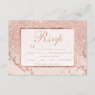 Rose gold glitter blush marble ombre RSVP wedding Card