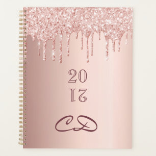 Rose gold glitter blush monogram initials 2025 planner