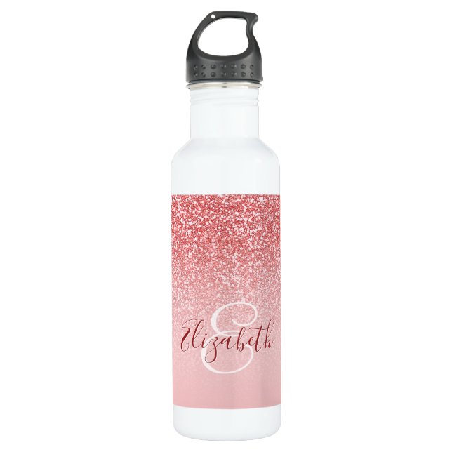 Rose Gold Glitter Blush Ombre Monogram 710 Ml Water Bottle (Front)