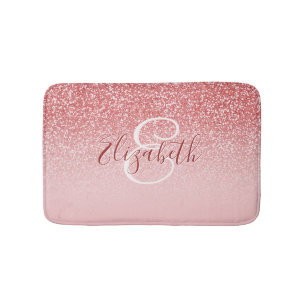 Rose Gold Glitter Blush Ombre Monogram Bath Mat