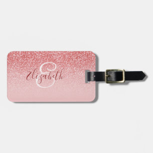 Rose Gold Glitter Blush Ombre Monogram Luggage Tag