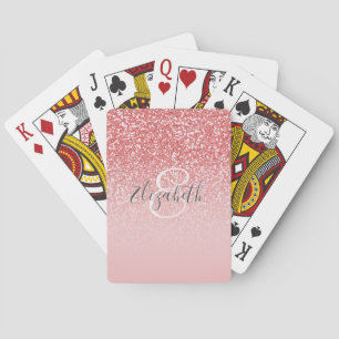 Rose Gold Glitter Blush Ombre Monogram Name Playing Cards