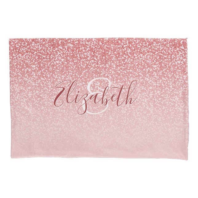 Rose Gold Glitter Blush Ombre Monogram Pillowcase (Front)