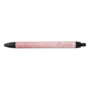Rose Gold Glitter Blush Ombre Personalised Name Black Ink Pen
