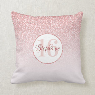 Rose Gold Glitter Blush Ombre Sweet 16 Birthday Cushion