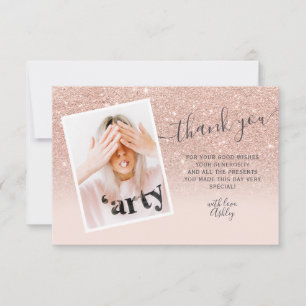 Rose gold glitter blush photo thank you Sweet 16 Card