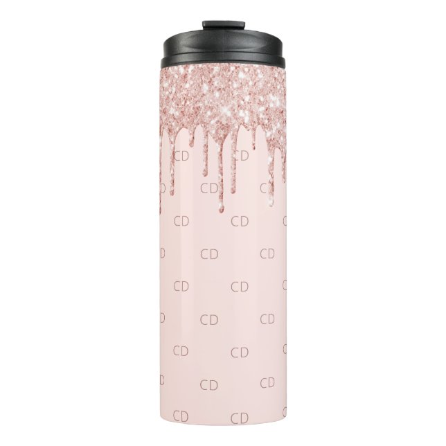 Rose gold glitter blush pink monogram initials thermal tumbler (Front)