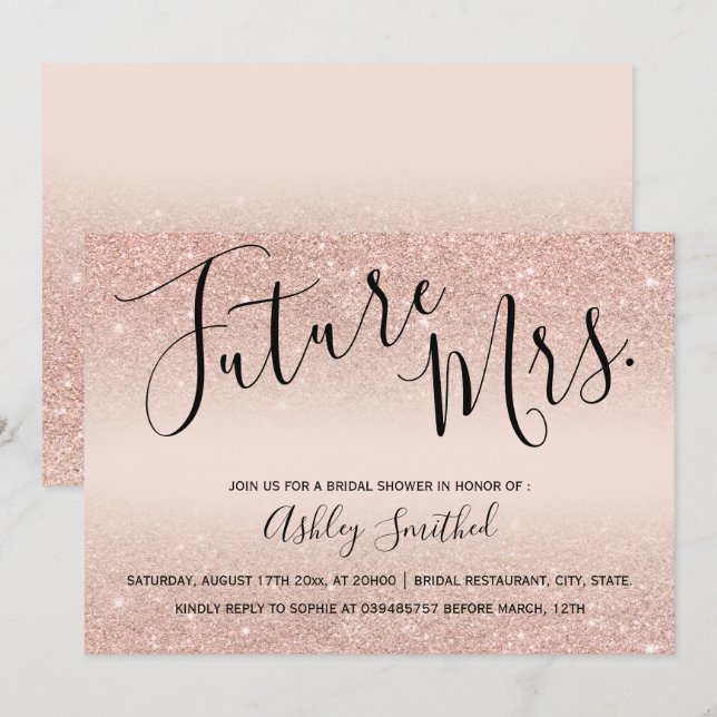 Rose gold glitter blush pink Mrs bridal shower Invitation (Front/Back)