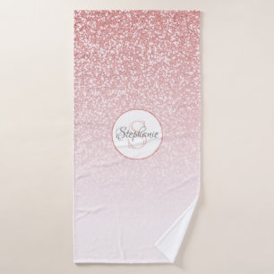 Rose Gold Glitter Blush Pink Ombre Monogram Bath Towel