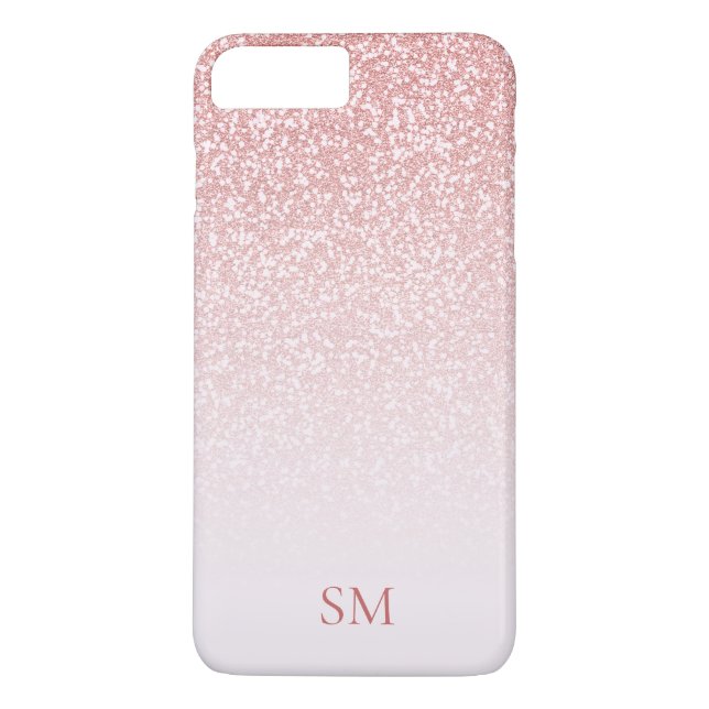 Rose Gold Glitter Blush Pink Ombre Monogram Case-Mate iPhone Case (Back)