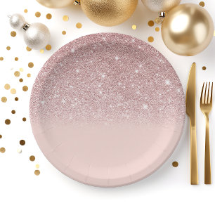 Rose Gold Glitter Blush Pink Ombre Paper Plate