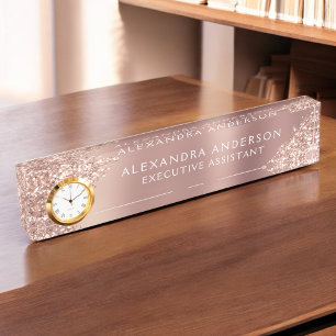 Rose Gold Glitter   Blush Pink Sparkle Glitter Nameplate