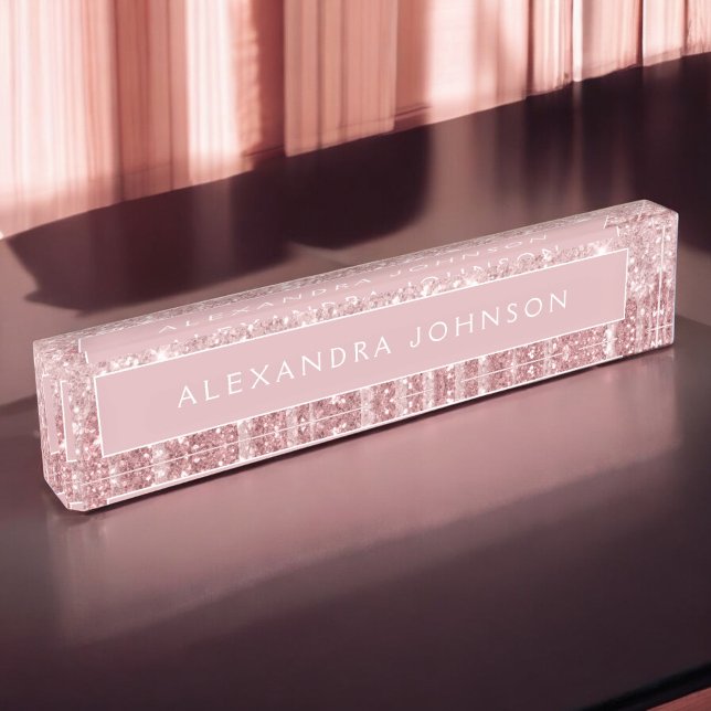 Rose Gold Glitter | Blush Pink Sparkle Modern Nameplate (Creator Uploaded)