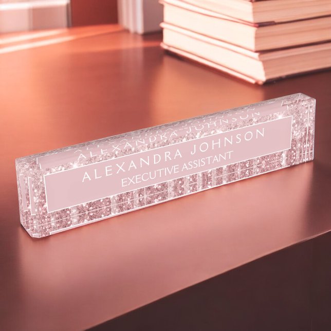 Rose Gold Glitter | Blush Pink Sparkle Modern Nameplate (Creator Uploaded)