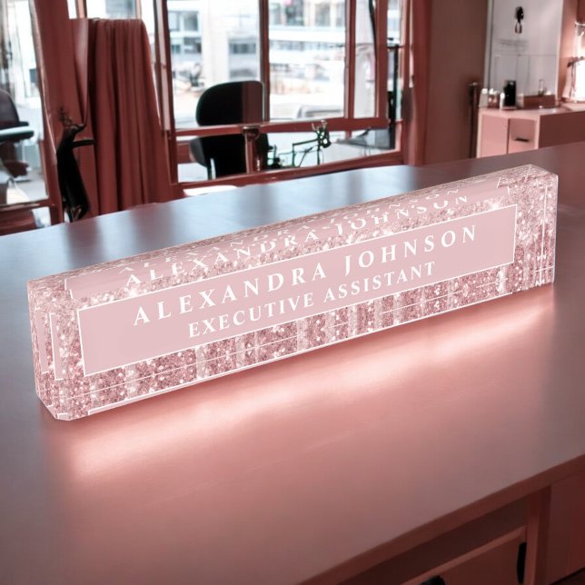 Rose Gold Glitter | Blush Pink Sparkle Modern Nameplate (Creator Uploaded)