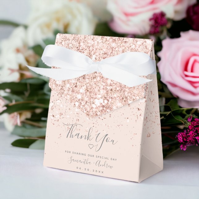 Rose Gold glitter blush pink thank you wedding Favour Box (Rose Gold glitter blush pink thank you wedding Favor Box)