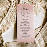 Rose gold glitter blush pink wedding menu<br><div class="desc">Rose gold glitter ombre sparkles pastel blush pink typography wedding dinner menu. A modern,  pretty faux rose gold glitter shower ombre with pastel blush pink block. Perfect for glamour,  chic and elegant wedding theme. The pink background is fully customizable</div>