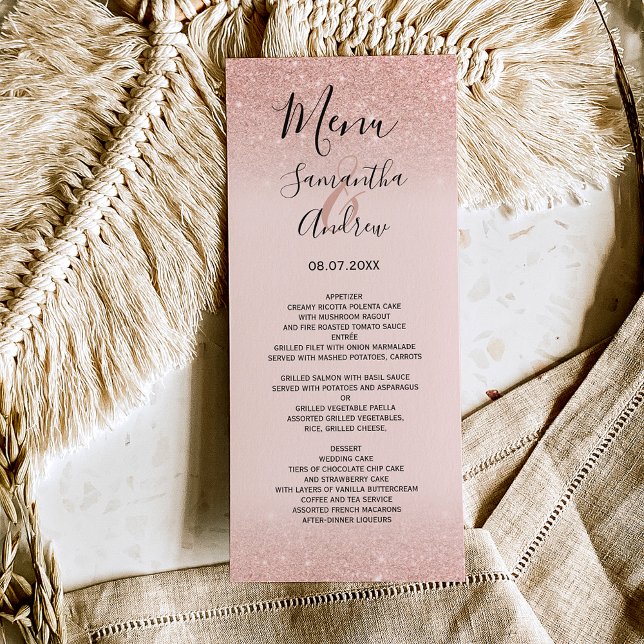 Rose gold glitter blush pink wedding menu (Creator Uploaded)