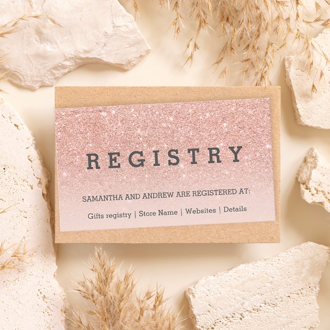Rose gold glitter blush pink wedding registry enclosure card (Creator Uploaded)