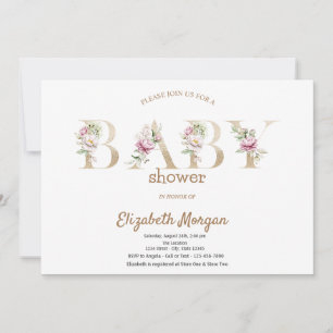 Rose Gold Glitter Bokeh Floral Baby Shower Invitation