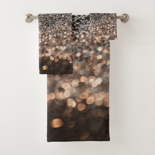 Rose Gold Glitter Bokeh Glam 2 Bath Towel Set (Insitu)