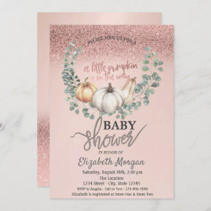 Rose Gold Glitter Bokeh,Leaves Pumpkin Baby Shower Invitation