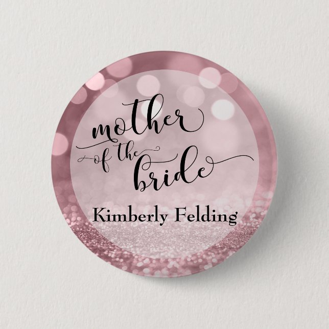 Rose Gold Glitter Bokeh Mother of the Bride 6 Cm Round Badge (Front)