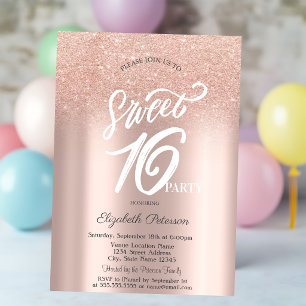 Rose Gold Glitter Bokeh Ombre Sweet 16 Invitation