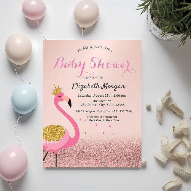 Rose Gold Glitter Bokeh,Pink Flamingo Baby Shower Invitation (Creator Uploaded)