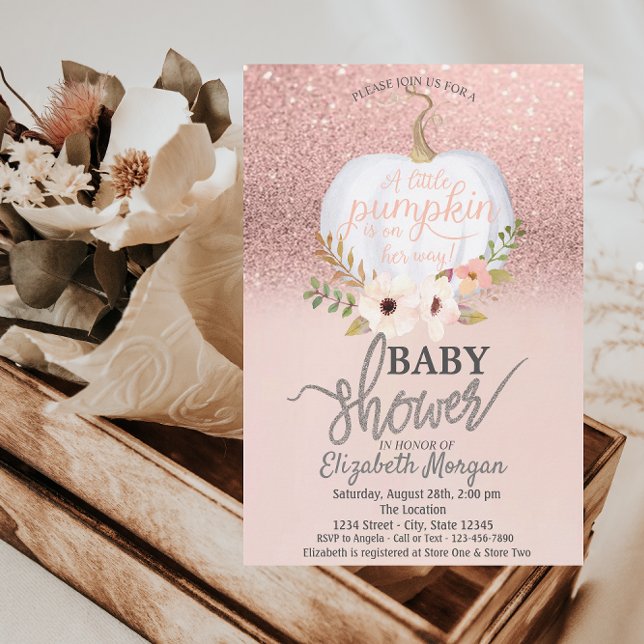 Rose Gold Glitter Bokeh, Pumpkin Baby Shower Invitation (Creator Uploaded)