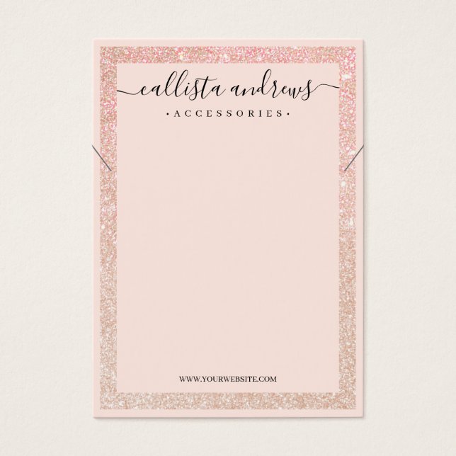 Rose Gold Glitter Border Cursive Necklace Display (Front)