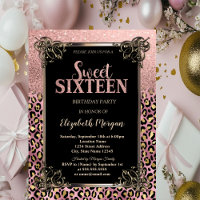 Rose Gold Glitter Border Leopard Sweet 16