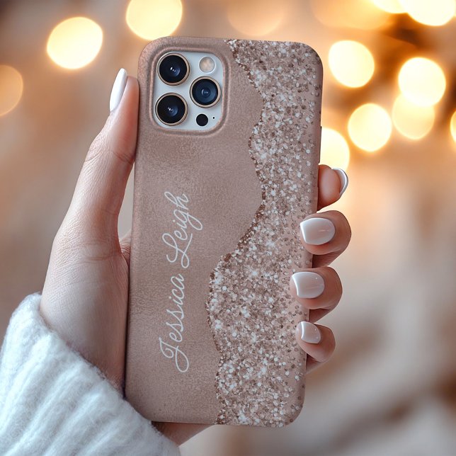 Rose Gold Glitter Border Monogram Name Case-Mate iPhone Case (Creator Uploaded)